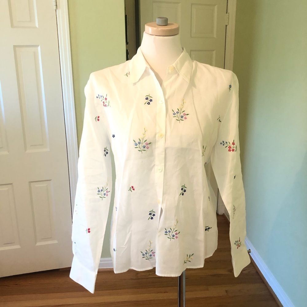 Vintage Embroidered Floral 100% Cotton Button Up